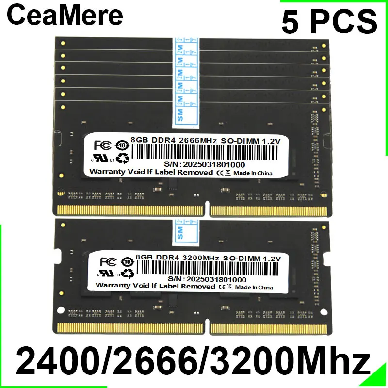 CeaMere DDR4 노트북 메모리 범용 메모리, 4G, 8G, 16G, 32G2400Mhz, 2666Mhz, 3200Mhz,288 핀 RAM 메모리 카드, 5 PCs 도매