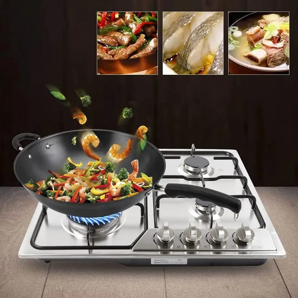 Burners Cooktop Built-In Stoves,Stainless Steel Natural Gas/LPG Gas Hob Conversion Kit,Stainless Steel Surface and Cast Iron Gra 2