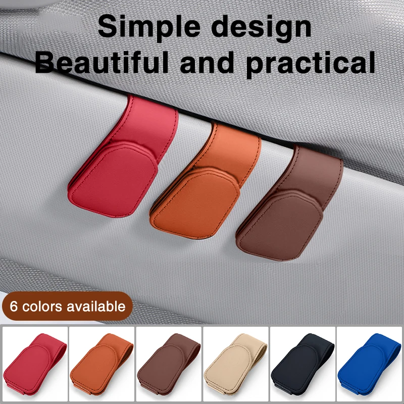 Universal Leather Car Visor Sunglasses and Eyeglasses Holder Clip