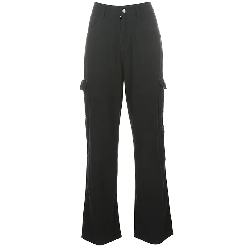 New 2024 Autumn and Winter Women's Casual Fashion Pockets Solid Color Denim Loose Straight Leg Pants Ladies Simple Trousers