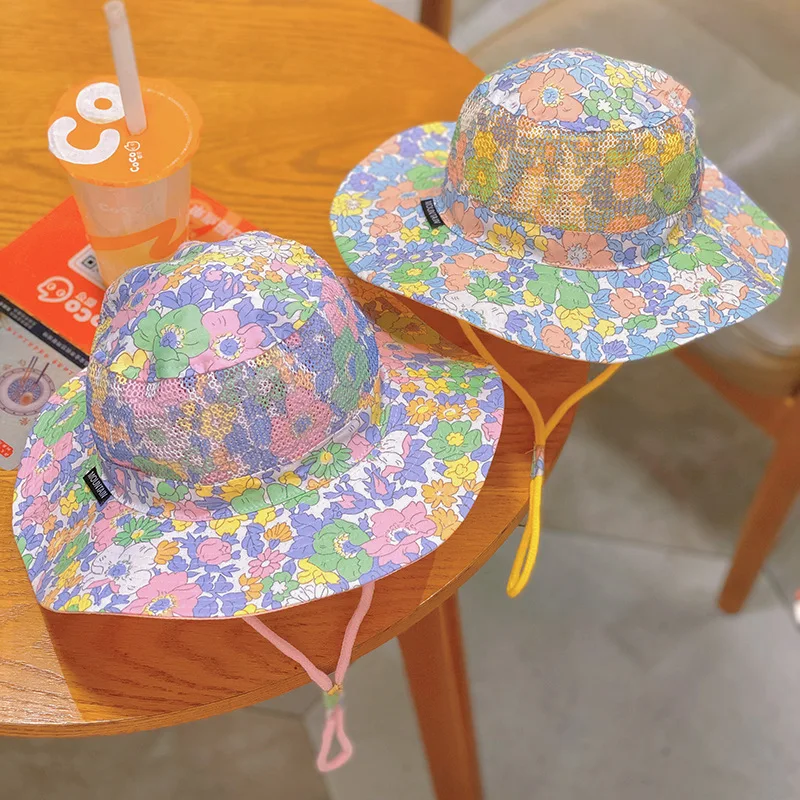 Baby Hat Kids Sun Hat Kids Bucket Hat Cute Strawberry Flower Print Baby Hat Summer Mesh Breathable Kids Girls Bucket Hat Outdoor Travel Children Panama Fisherman Cap