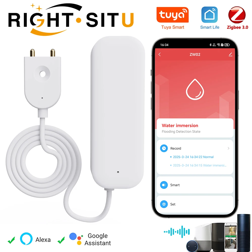 tuya zigbee 3.0 Water Leakage Sensor APP Remote Control Work With Alexa Smart Life Yandex Alice