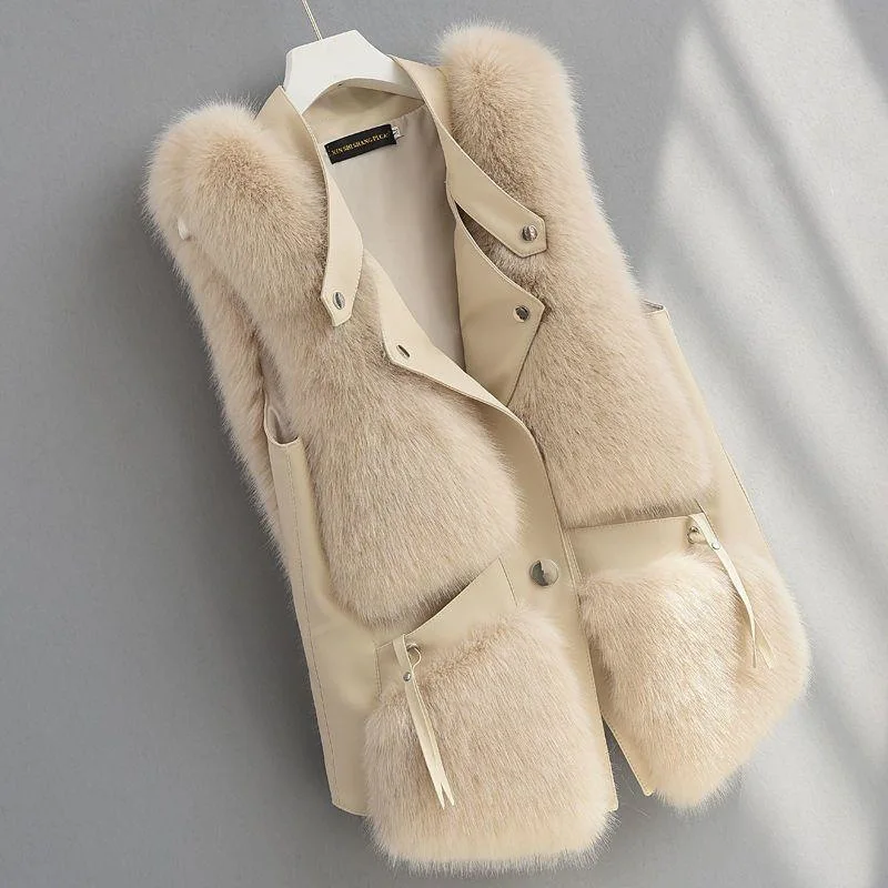 عالية الجودة تقليد الثعلب الفراء سترة سترة المرأة...