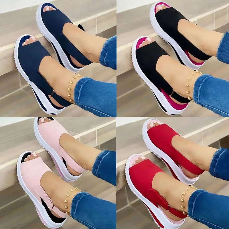 Sandalias con punta de plataforma abierta para mujer, zapatos informales de talla grande, Verano