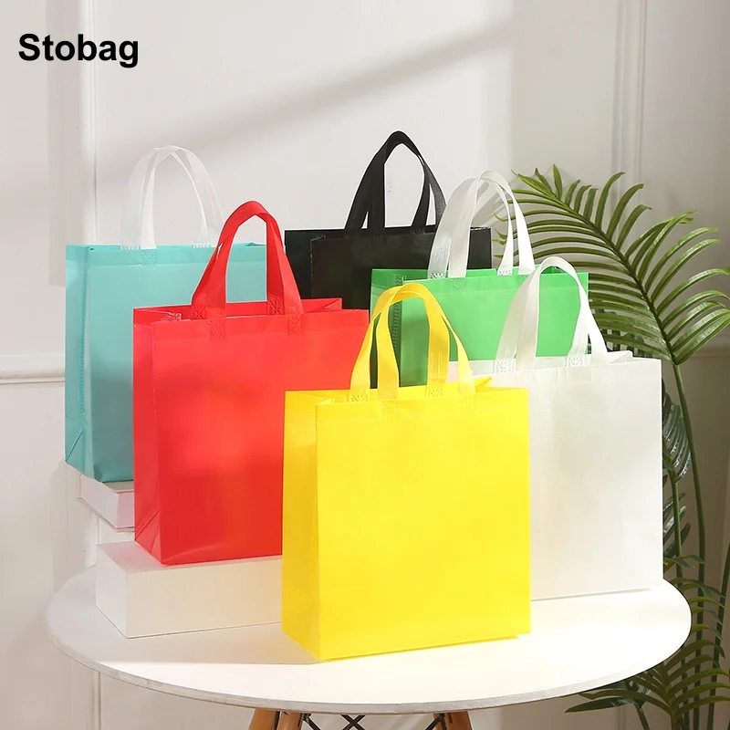 

StoBag 12pcs Color Non-woven Tote Bag Fabric Gift Packaging Kids Child Waterproof Storage Reusable Birthday Pouch Party Favors