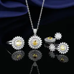 Elegant 925 Sterling Silver Zircon Sunflower Jewelry Set (TZ053)