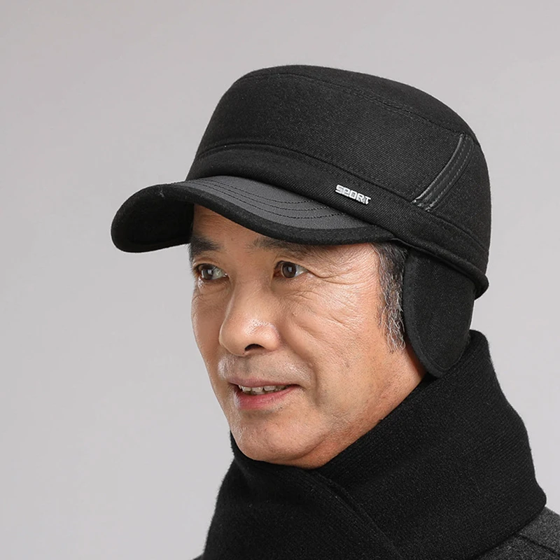 

2023 New Warm Winter Hats For Men Father Grandpa Hat Winter Thick Earflaps Peaked Caps Woolen Hats Ear Protection Baseball Caps