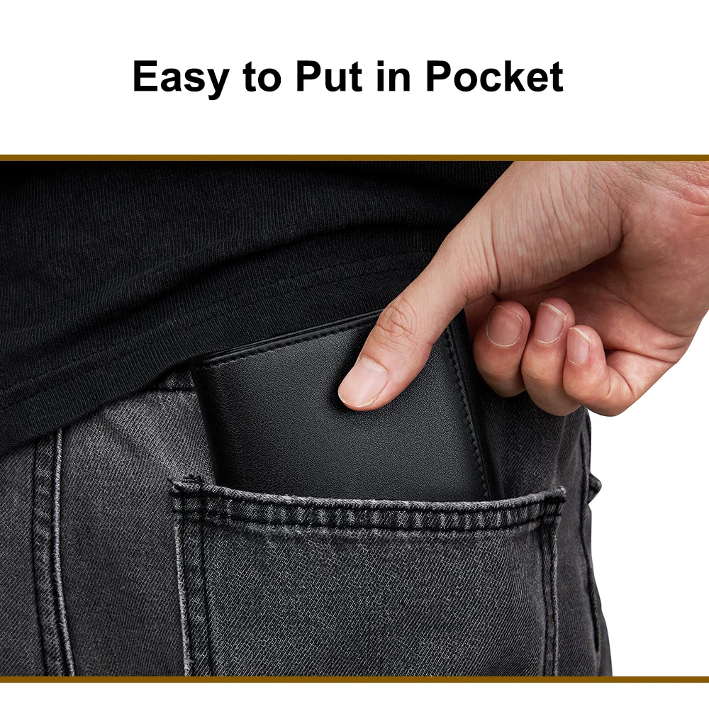 VANNANBA - محافظ جلدية سوداء للرجال بتصميم ثلاثي ا...