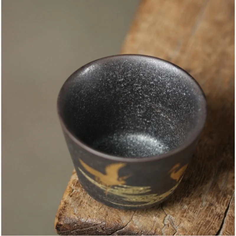 100ML Japanese Crane Tea Cup Handmade Stoneware Kiln Baked Retro Teacup Personal Master Cup Teacups Tea