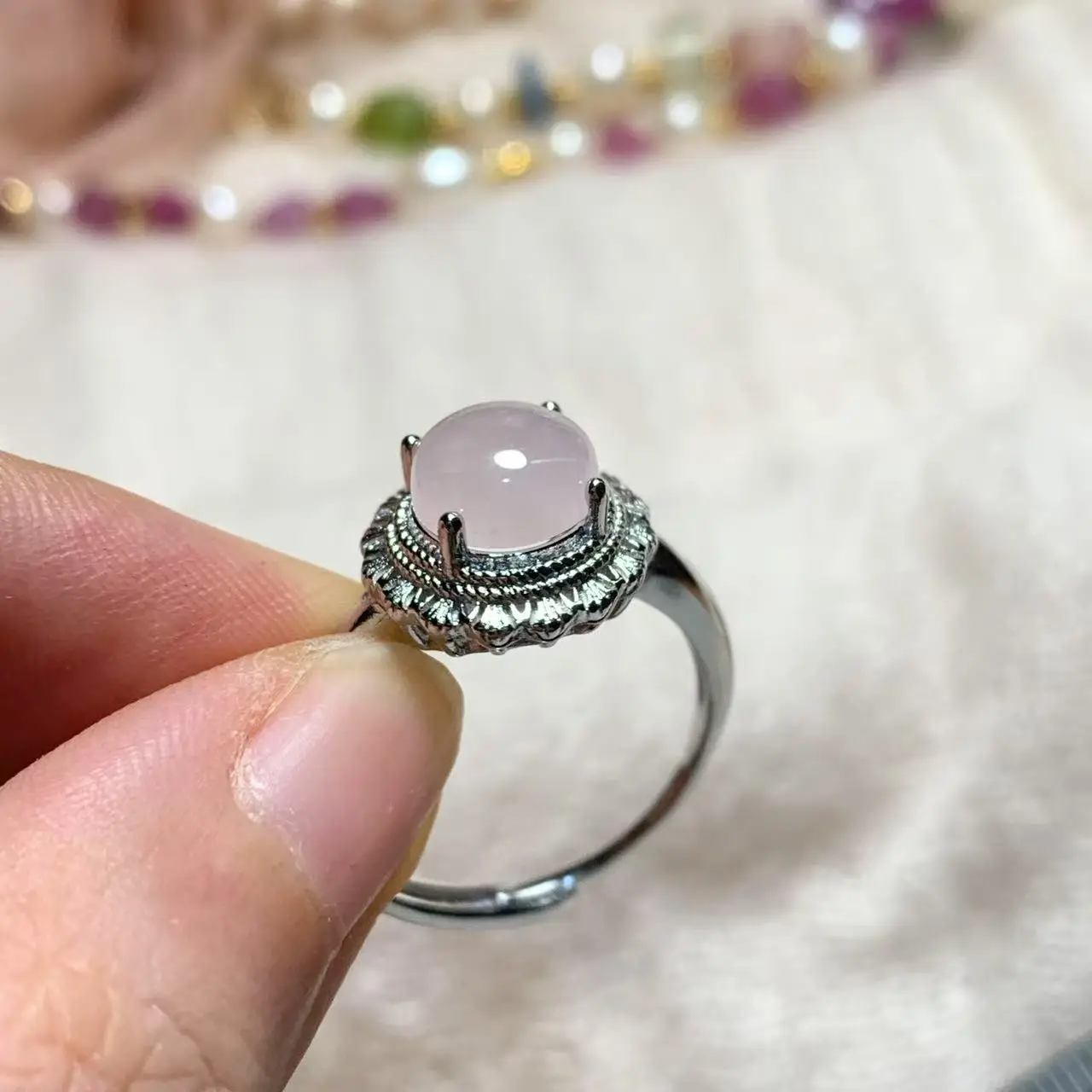 MM Natural Rose Quartz Ring Adjustable Female Ring Jewelry for Women Gift Wholesale High Quality Wedding Fine