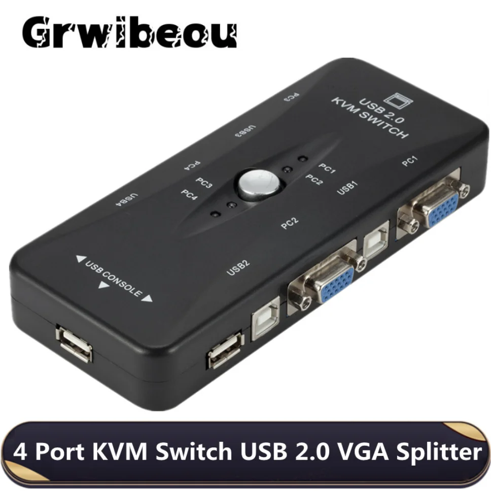 Grwibeou 4 포트 KVM 스위치, USB 2.0 VGA 분배기, 프린터 마우스..