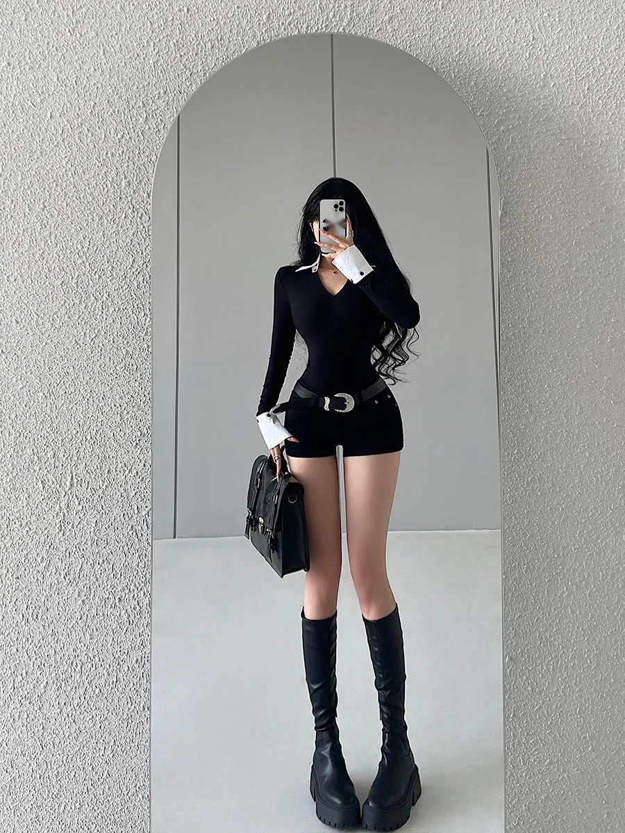 WOMENGAGA Shorts With Belt Fashion  American Spicy Girls Sexy Low Waist Tight Elastic Denim Shorts Slim Hip Hot Fashion 57JR