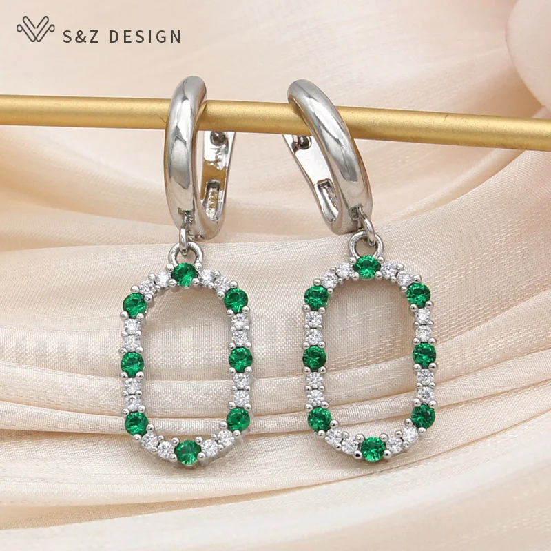 S&Z DESIGN New Fashion Annular Egg Shape Oval Cubic Zirconia Dangle Earrings Jewelry Sets For Women Wedding Pendant Necklace
