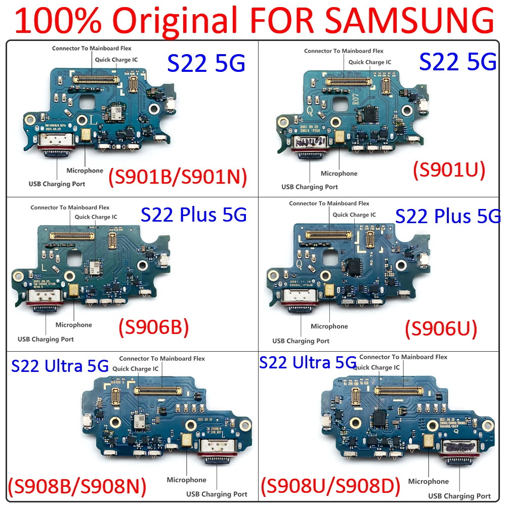 

100% оригинал для Samsung S22 Plus S22 Ultra S908B S908U S901B S901U S906B S906U USB-порт для зарядки, разъем, гибкий кабель