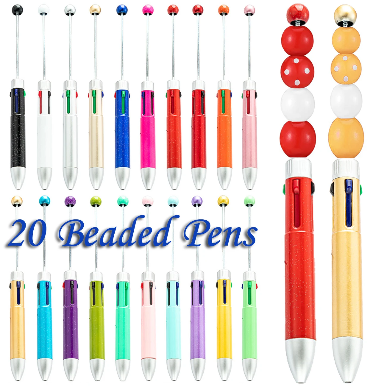 

20 шт., шариковая ручка с бусинами, 4 цвета