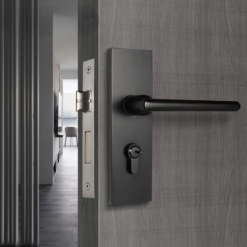 Black Indoor Door Lock Room Mechanical Lock Zinc Alloy Door Handle Mute