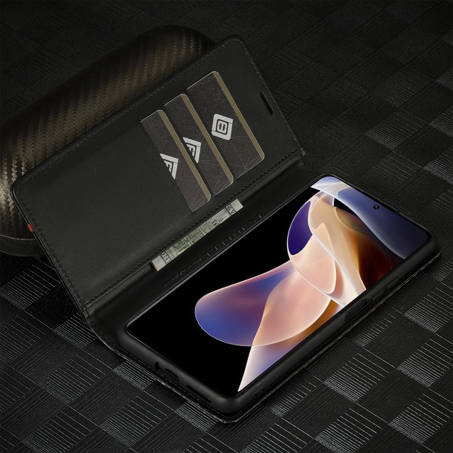 Sleek Carbon Fiber Leather Wallet Phone Case