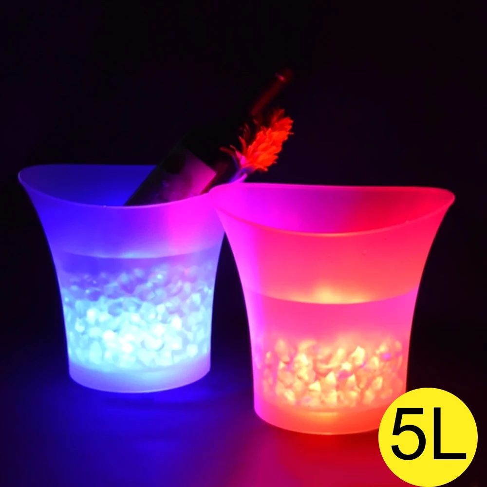4 Color LED LED Light Up Champagne Beer Bucket Bars Night Party New Waterproof Plastic Ice Bucket 5L Bars Nightclubs
