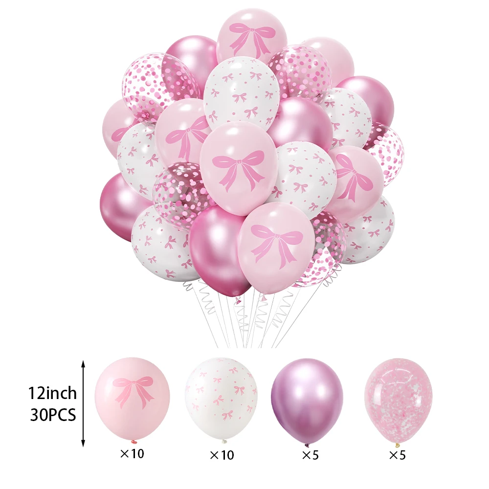 Juego de 10 o 30 globos de látex con lazo rosa y blanco de 12 pulgadas, con confeti rosa y dorado, para bodas, compromisos, cumpleaños, baby showers y fiestas.