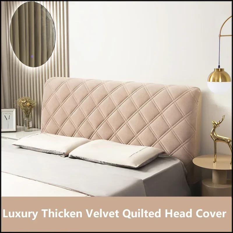 Modern Plaid Bed Headboard Covers for Beds Soft Thicken Velvet Bedroom Bedhead Covers Home Hotel Bed Back Protector Beige Grey