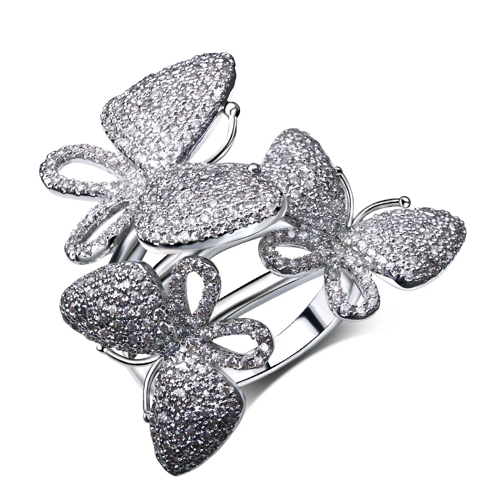 Luxury Butterfly Ring Pave Tiny Cubic Zircon Copper With Thick Platinum Plating Fashion Jewelry For Women