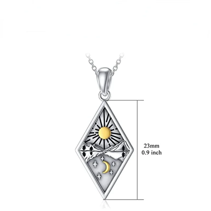2025 Women Fashion Diamond shaped Sun Moon Mountain River Necklace Women and Men, Exquisite Landscape Pendant for Clowns, Fashion Jewelry,_voghion.com