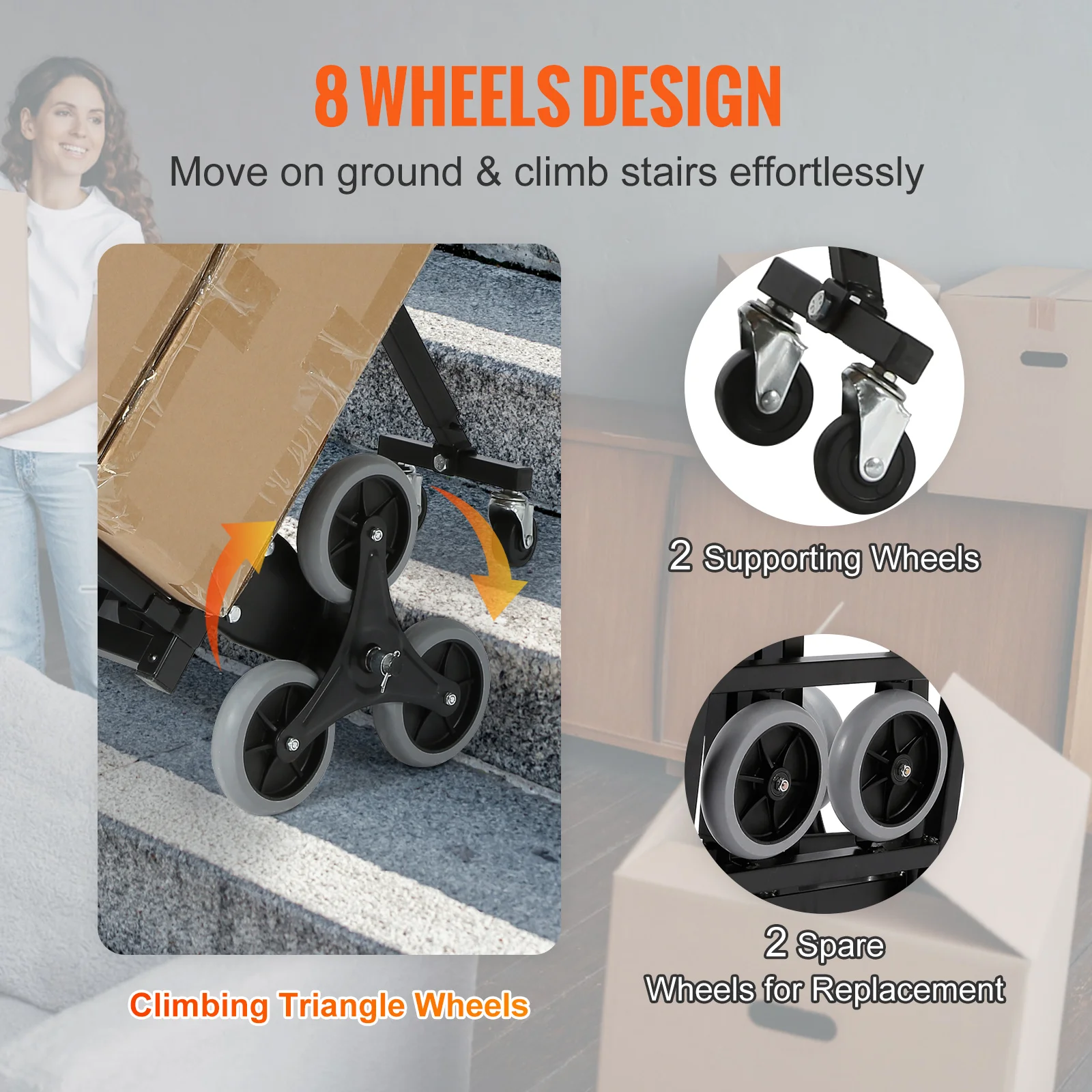 375lbs Stair Climbing Cart Foldable Dolly with Adjustable Handle Hand Truck 10 Wheels All Terrain Cart for Transport Goods portable hand cart