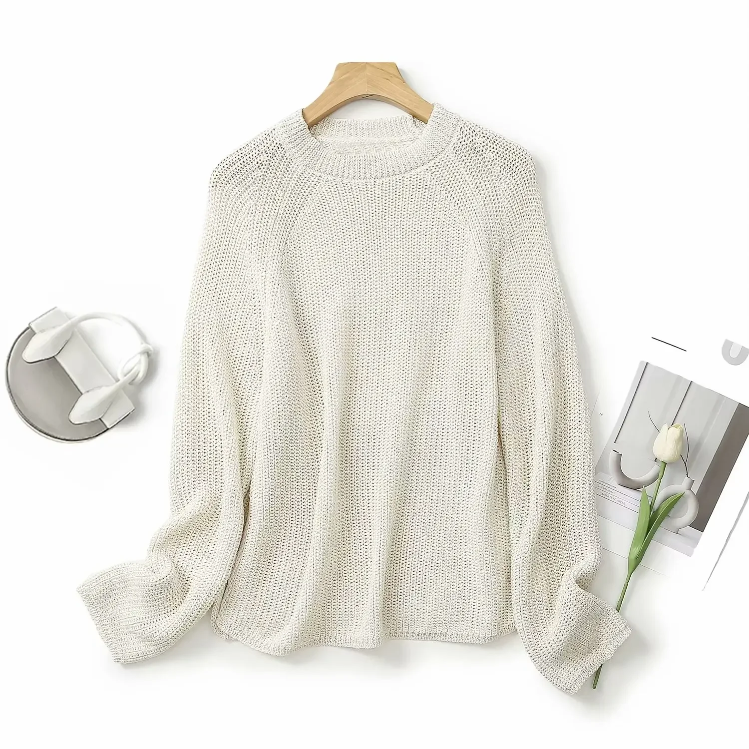 

Women's Autumn 2023 New Fashion Loose Casual Knitted Sweater Retro O-neck Long-sleeved Female Pullover Chic Top