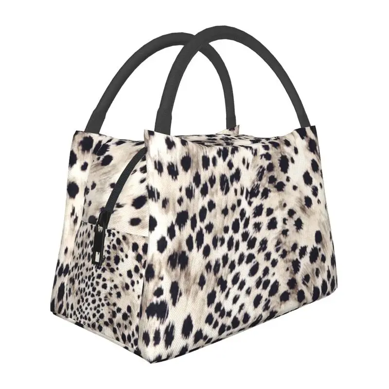 

Faux Animal Fur Snow Leopard Insulated Lunch Bags for School Office Fur Cow Leather Portable Thermal Cooler Bento Box Women
