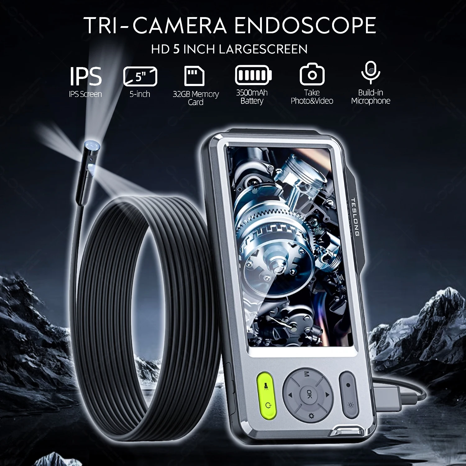 5/8mm 5in 1280P Industrial Endoscope Automotive Boroscope Stethoscope Endoscopic Camera For Cars Mobile Inspection Tools Device