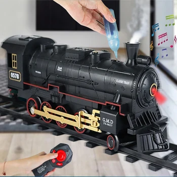 RC Train Toys Remote Control Retro Steam Electric Stepless Speed Simulation Train Control Remote Smoking Train Children's Toys 1