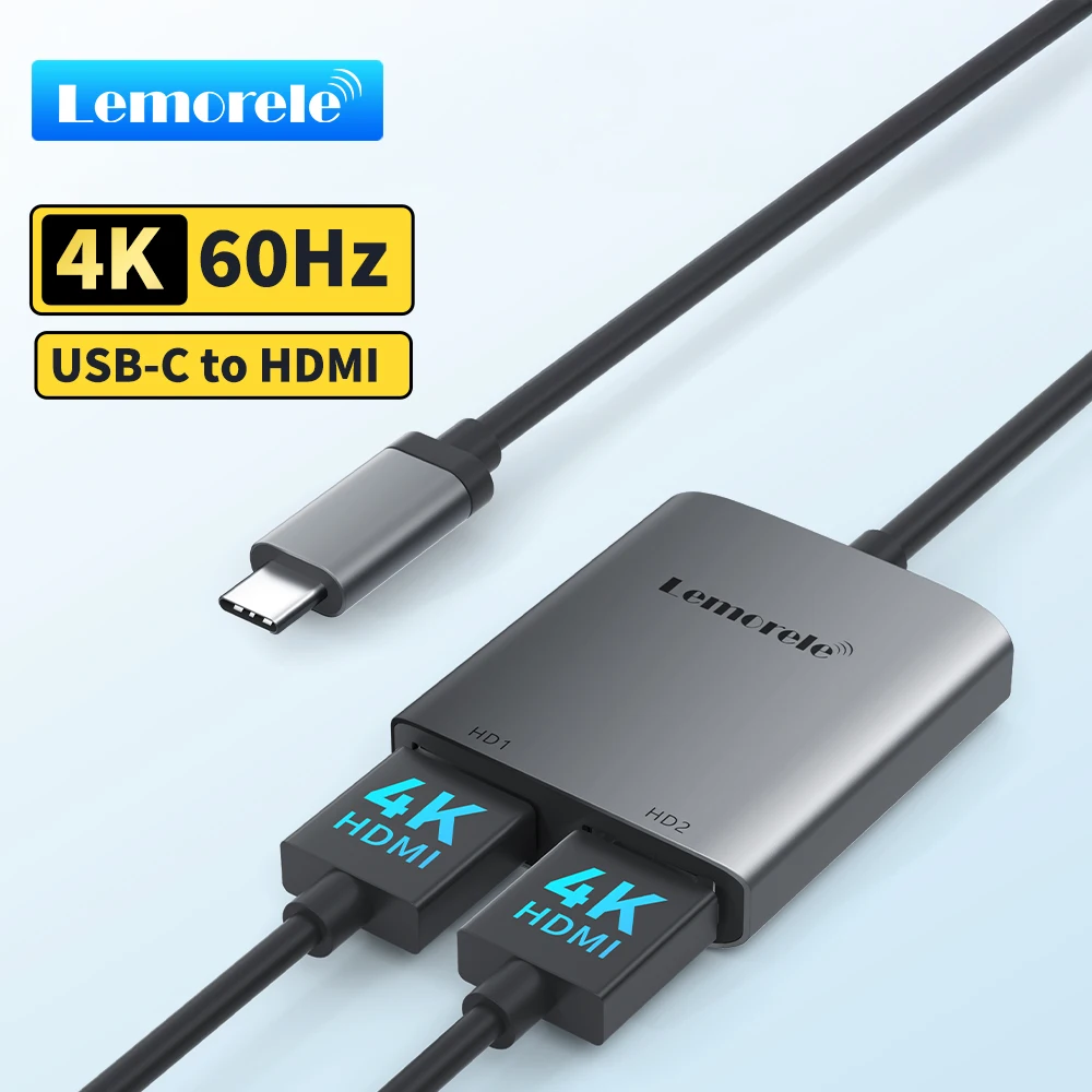 2 Port USB C Hub to Dual HDMI 4K 60HZ Dual Screen Expansion Type C Docking Station For Macbook Laptop Mobile Phone PC