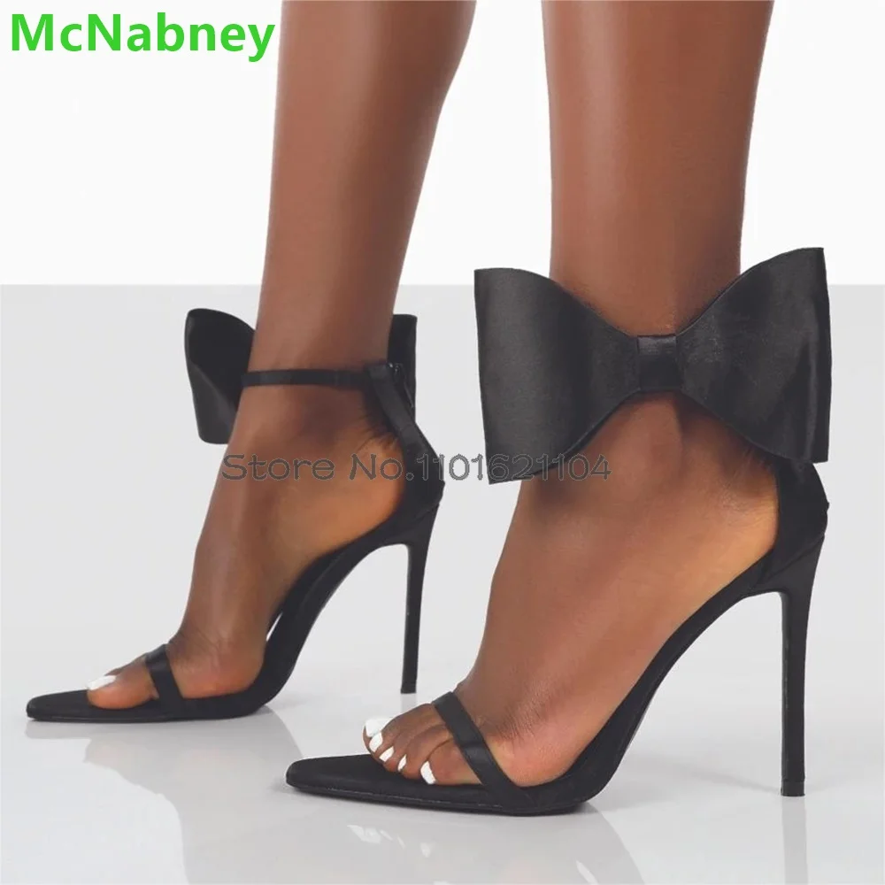 

Сандалии женские на тонком высоком каблуке, босоножки с бантом-бабочкой, заостренный носок, молния на спине, пикантная модная обувь, лето 2024