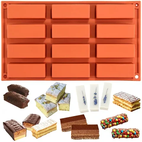 

12 Cavity Mini Rectangle Shapes Silicone Cake Mold Fondant Chocolate Mold Pudding Mould Biscuit Cookie Baking Pan