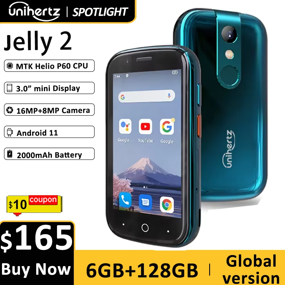 Unihertz Jelly 2 Mini Smartphone 6GB 128GB Android 11 Helio P60 Octa Core Unlocked NFC Cellphone 16MP Infrared Phone