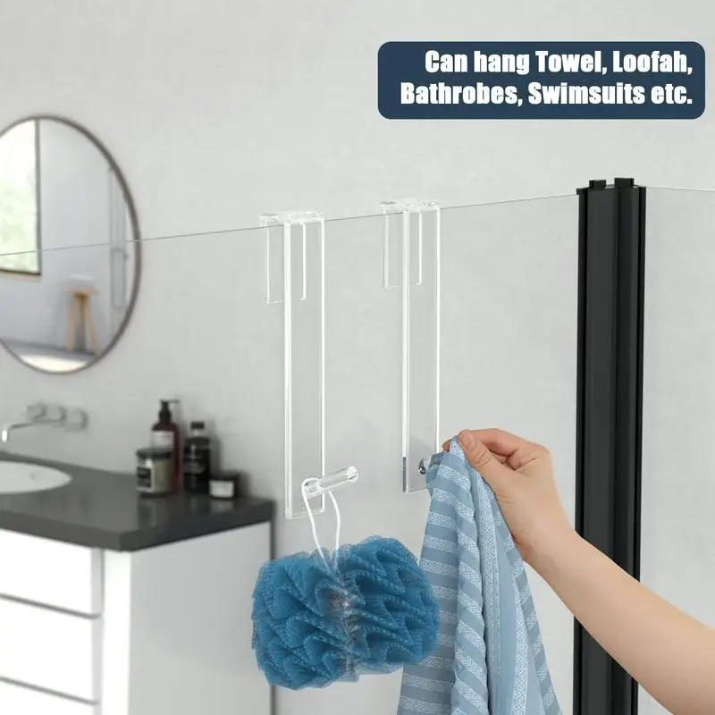 

Acrylic Bathroom Shower Door Hook Over Glass Door Shower Towel Rack Punch-Free Bathroom Bathrobe Hanger Transparent Towel Hooks