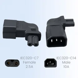 Right Angle IEC C14 to C7 Power Adapter Plug, 10A Converter (WA - 0148)