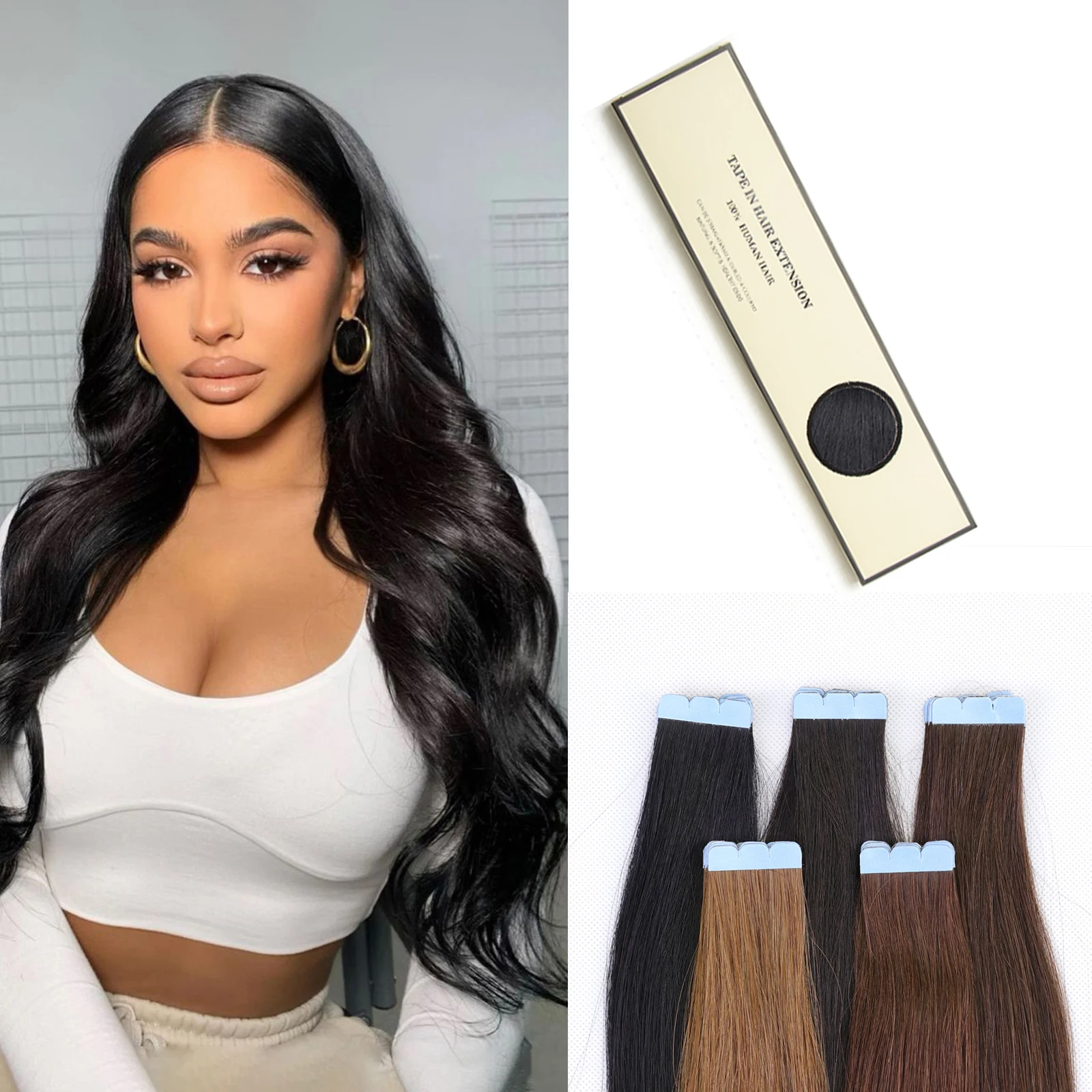 10pcs Invisible mini Tape in Hair Extension High Quality 100% Real Brazilian Hair 12-24inch   Tape in Hair