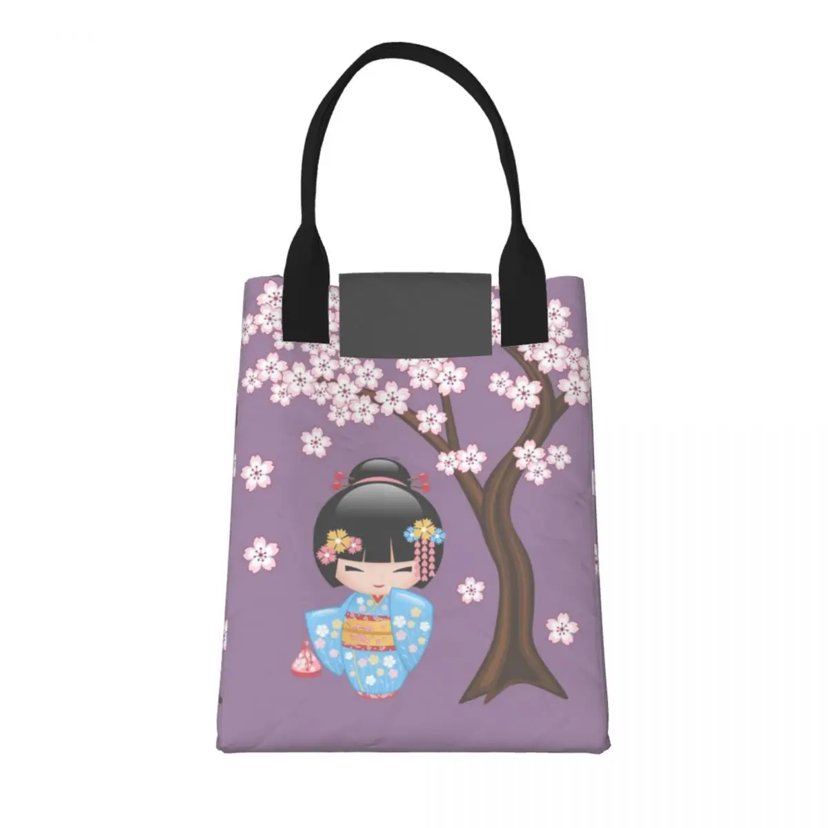 

Японская кукла Майко кокеши V2 на фиолетовом теплоизолированном ланч-боксе для школы, многоразовая коробка бенто, охладитель, термопищевая коробка