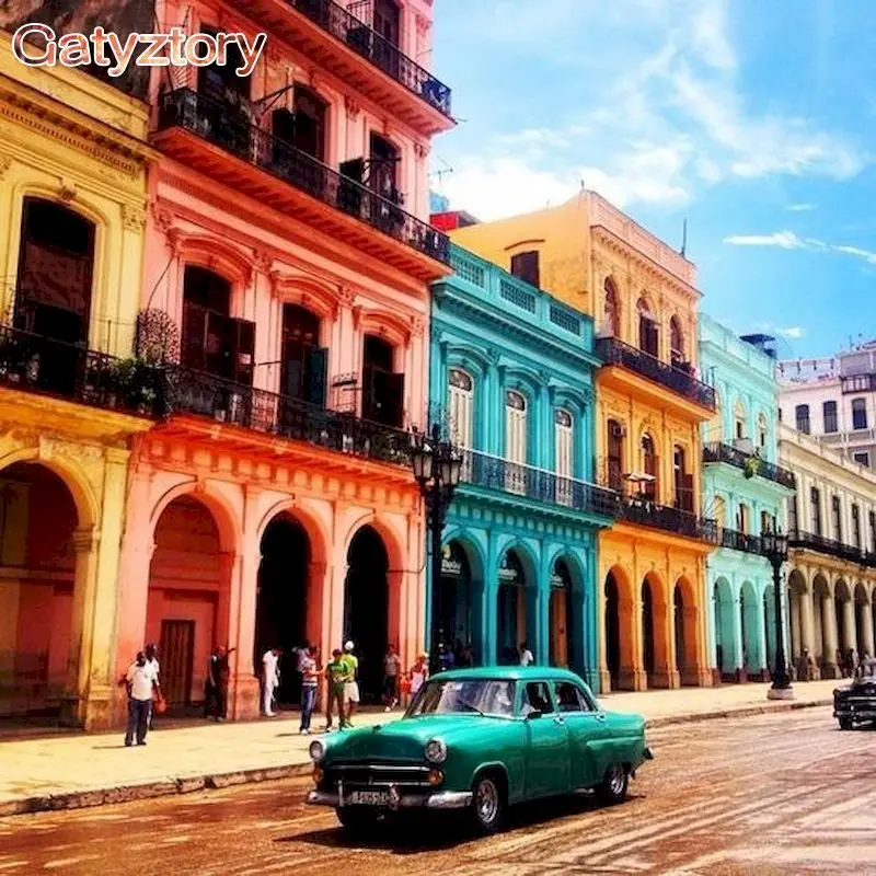 

GATYZTORY Oil Painting By Numbers DIY Gifts Handpainted Colorful Building Landscape Coloring With Number Wall Art Acrylic Paint