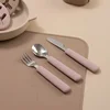 Food Grade Baby Silicone Handle Stainless Steel Spoon Fork Knife Toddler Safe Tableware Set Kids Easy Feeding Tools Baby Stuff 3
