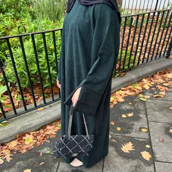 Autumn Muslim Dresses for Women Corduroy Closed Abaya Winter Islamic Clothing Turkey Warm Hijabi Robe Casual Kaftan Ramadan Eid