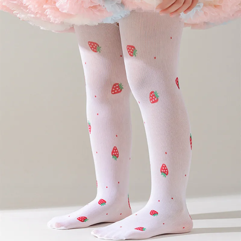 Kids Pantyhose Toddler Tights Lawadka Kids Girls Tights Fashion Stockings Print Strawberry Thin Soft Pantyhose For Children's Girl Summer Mesh Tight 3-12Years