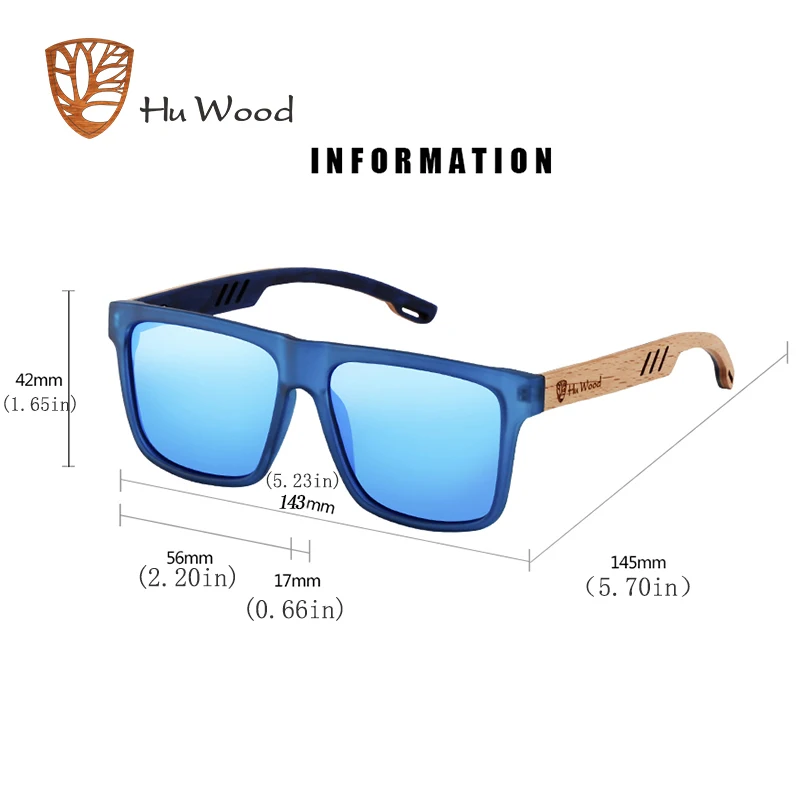 UV400 square sunglasses with TAC polarized lenses and wood style frame.