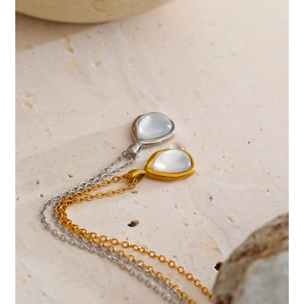 Yhpup 2025 Shell Teardrop Pendant Necklace Women Stainless Steel