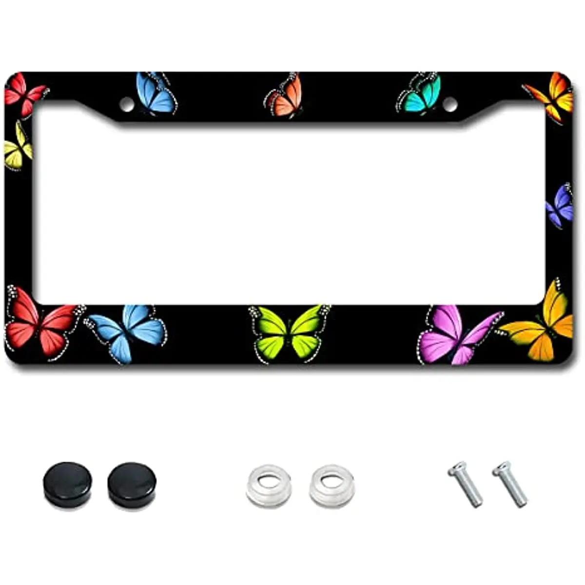 

License Plate Frame Colorful Butterfly License Plate Frames Stainless Steel Car Accessories Cover Holder with 2 Holes and Screws