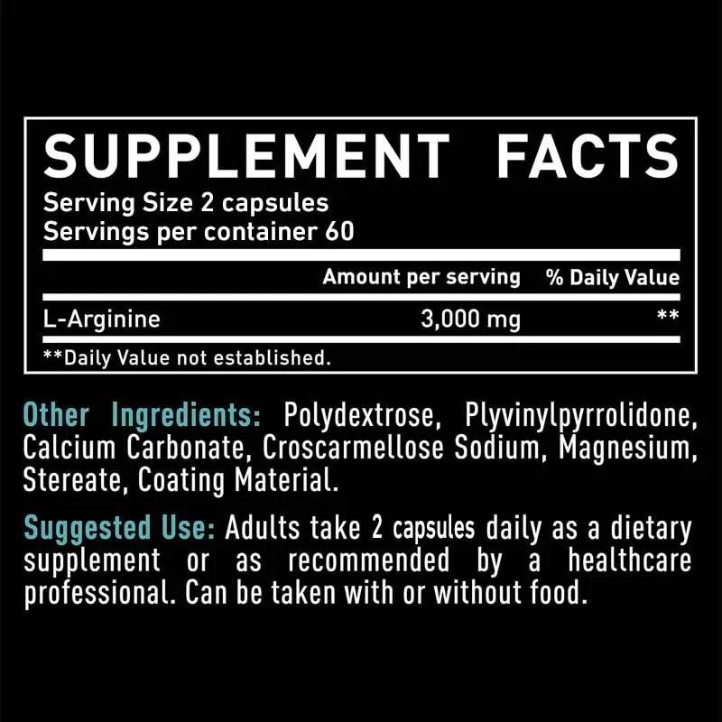 L-Arginine Capsules 3000mg-Nitric Oxide Boosters-for Supporting Muscle Growth, Vascular Function and Energy