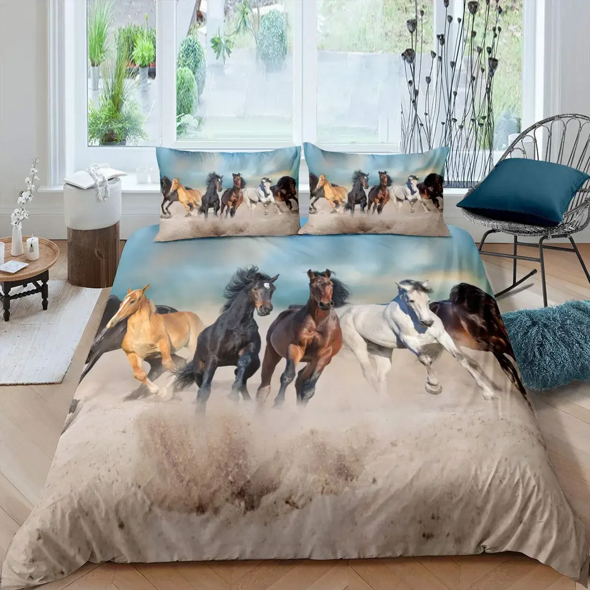 Horse Duvet Cover Animal Bedding Set For Kids Teens Western Cowboy Sunset Scenery Double Queen King Size Qulit Cover