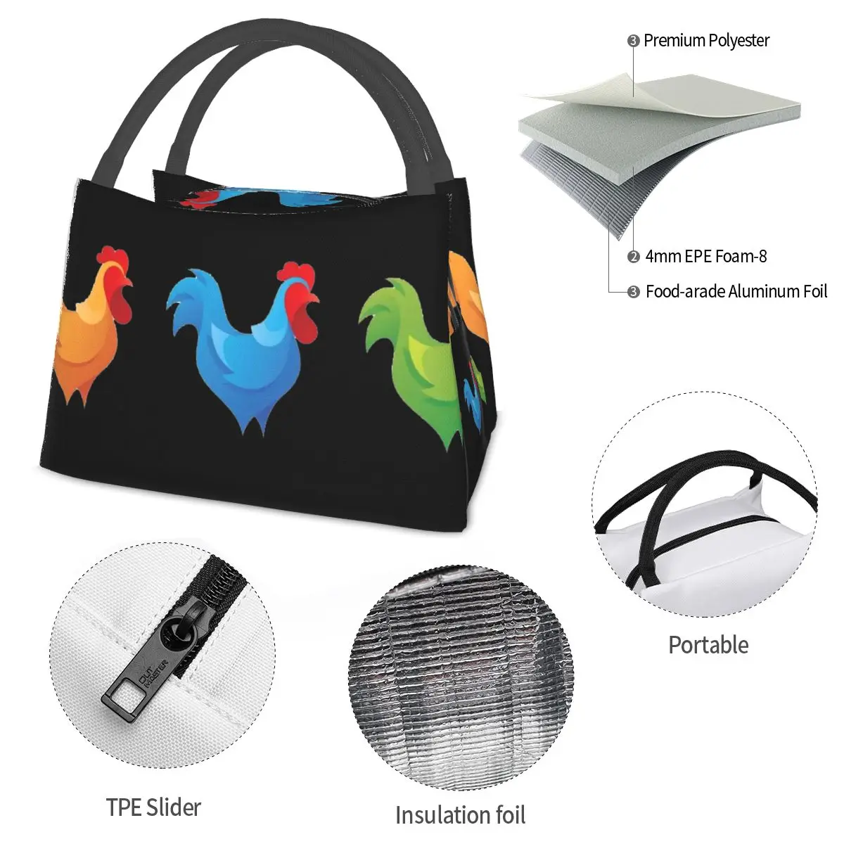 3 Chickens Portable insulation bag for Cooler Thermal Food Office Pinic Container