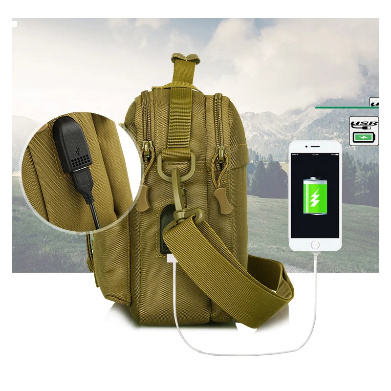 Small USB Tactical Handbags Military Bag Men\'s Messenger Sport Crosscody Bags Sling Single Shoulder Camping Hiking Bag Daily Bag